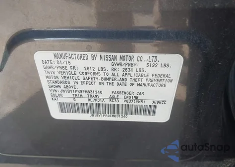 2015 Infiniti Q70L 3.7X из США, поврежденный, VIN JN1BY1PR9FM831240